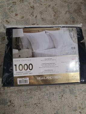 ​Highland Park 1000 TC Pima Cotton Cal King Sheet Set 6-Pc Navy Blue NOIP